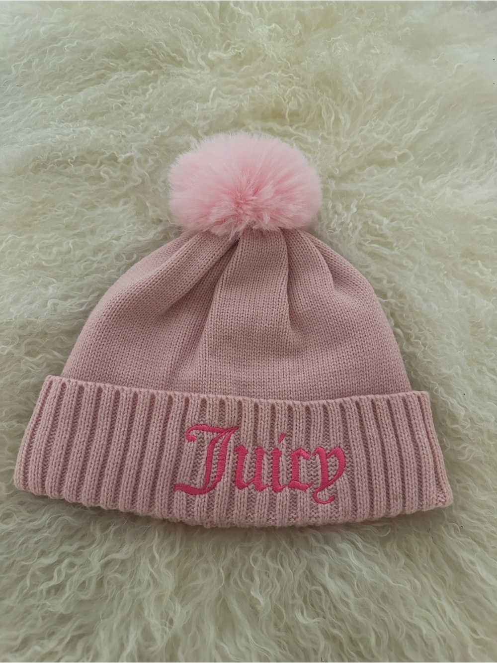Juicy By Juicy Couture Women's Pom Beanie Cap One Size Pink Warm